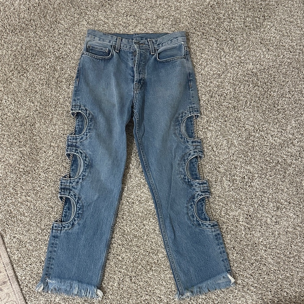 Carmar Blue Straight Leg Jeans with Side Cut-Outs